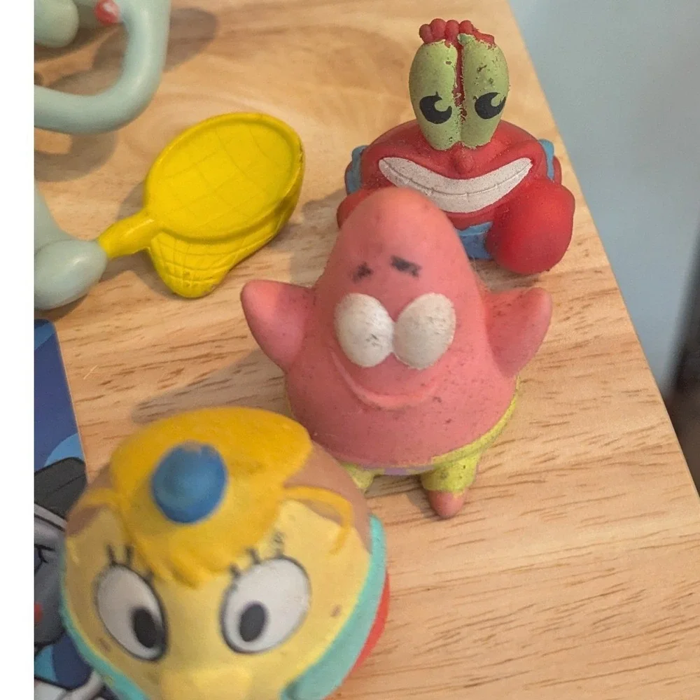 SpongeBob SquarePants Toy Lot -Figures Squidward Mr Krabs Book and Cards Bundle